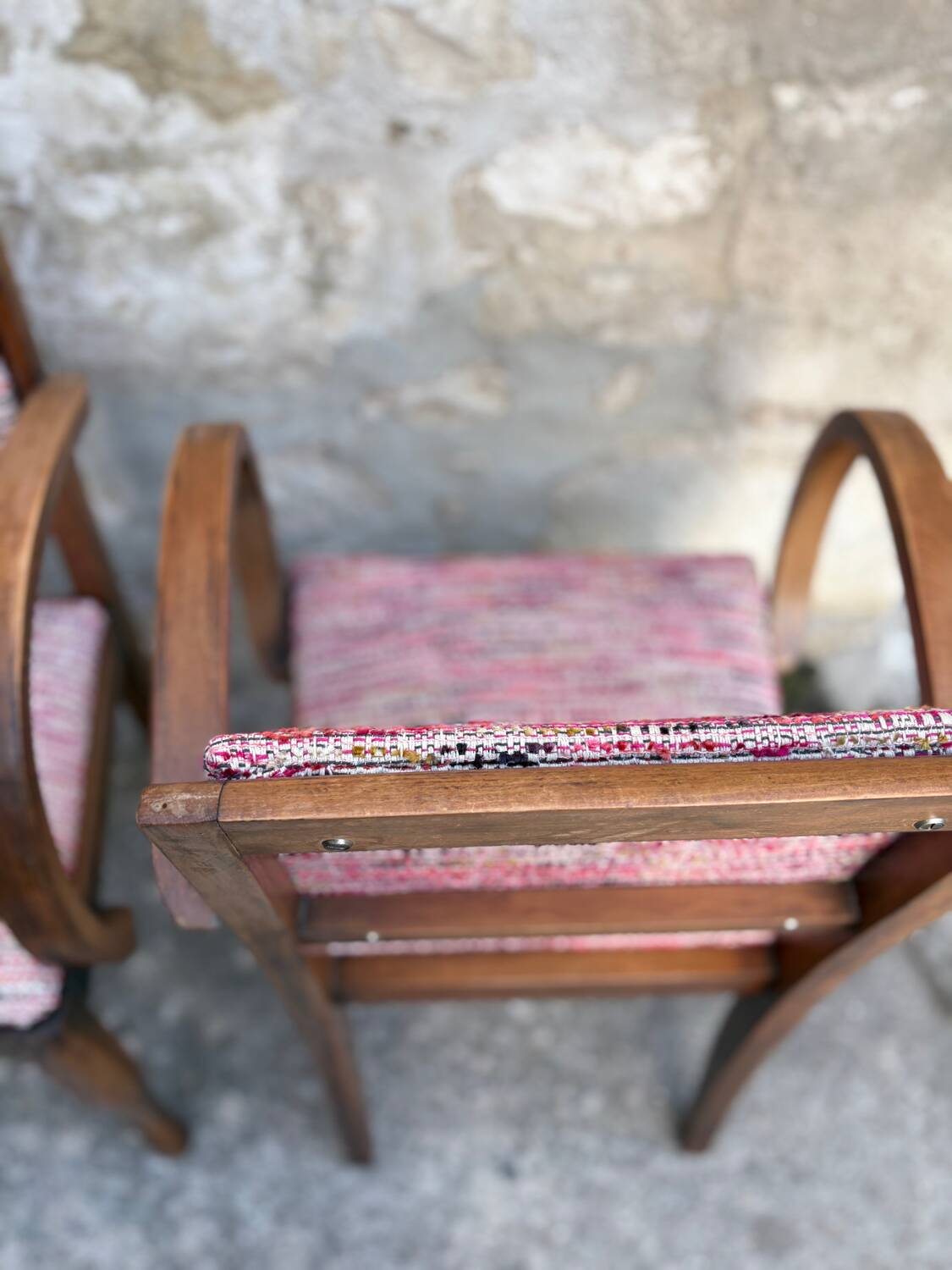 Pair of 1960s bridge chairs in Nobilis fabric