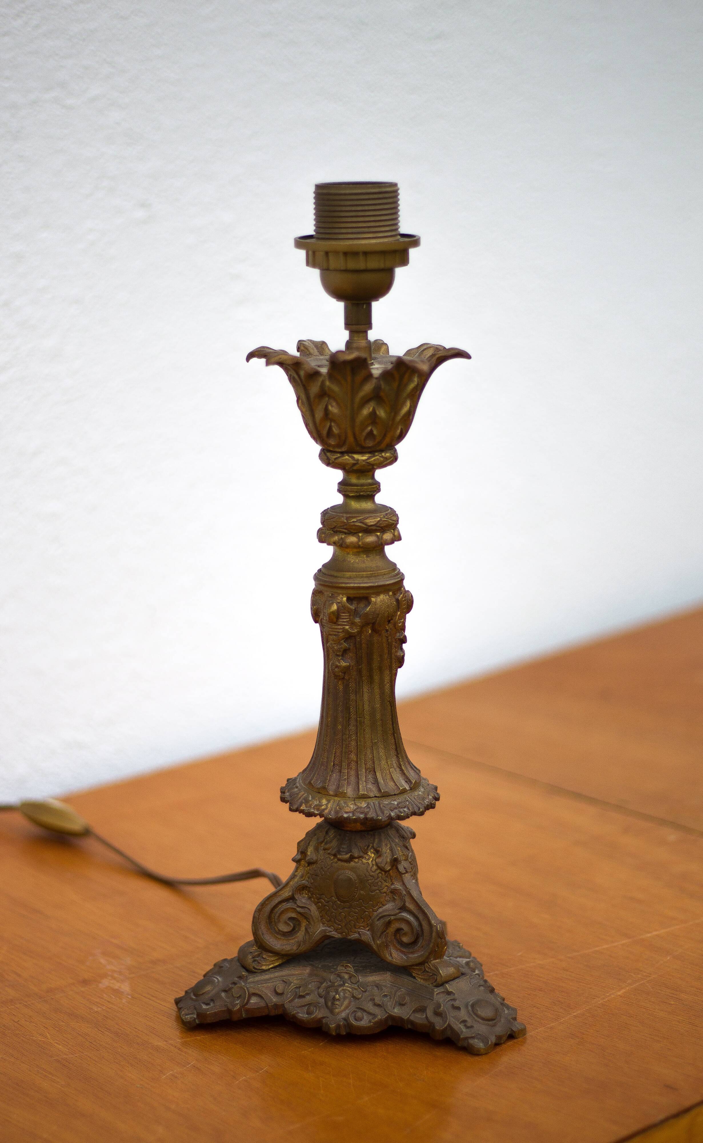 Bronze lamp with lampshade, bronze table lamp, living room lamp, lampshade lamp, accent lamp