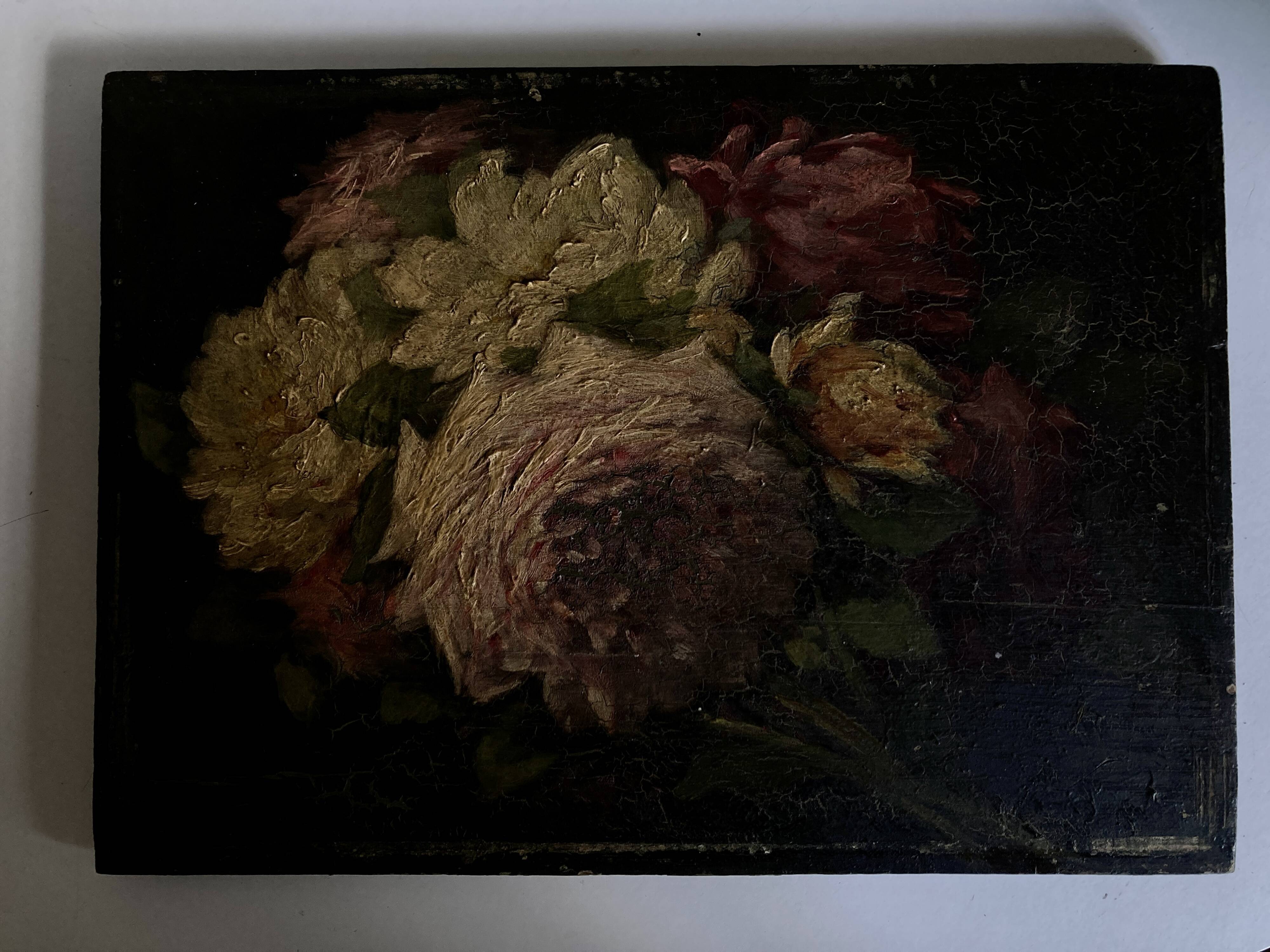 Oil on wood 19th century cut flowers