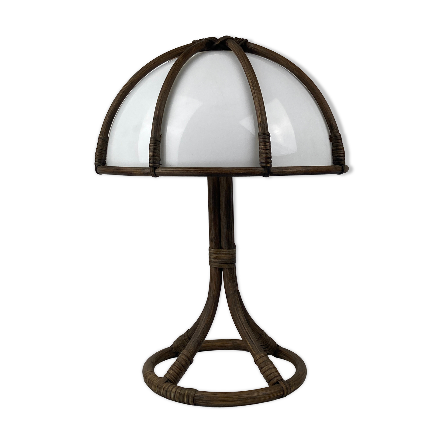 Bamboo rattan mushroom table lamp, Dutch 1970s