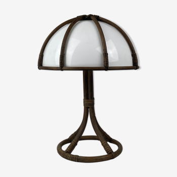 Bamboo rattan mushroom table lamp, Dutch 1970s