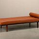 Hans J. Wegner GE19 Daybed in Teak and Camel Leather for Getama Denmark