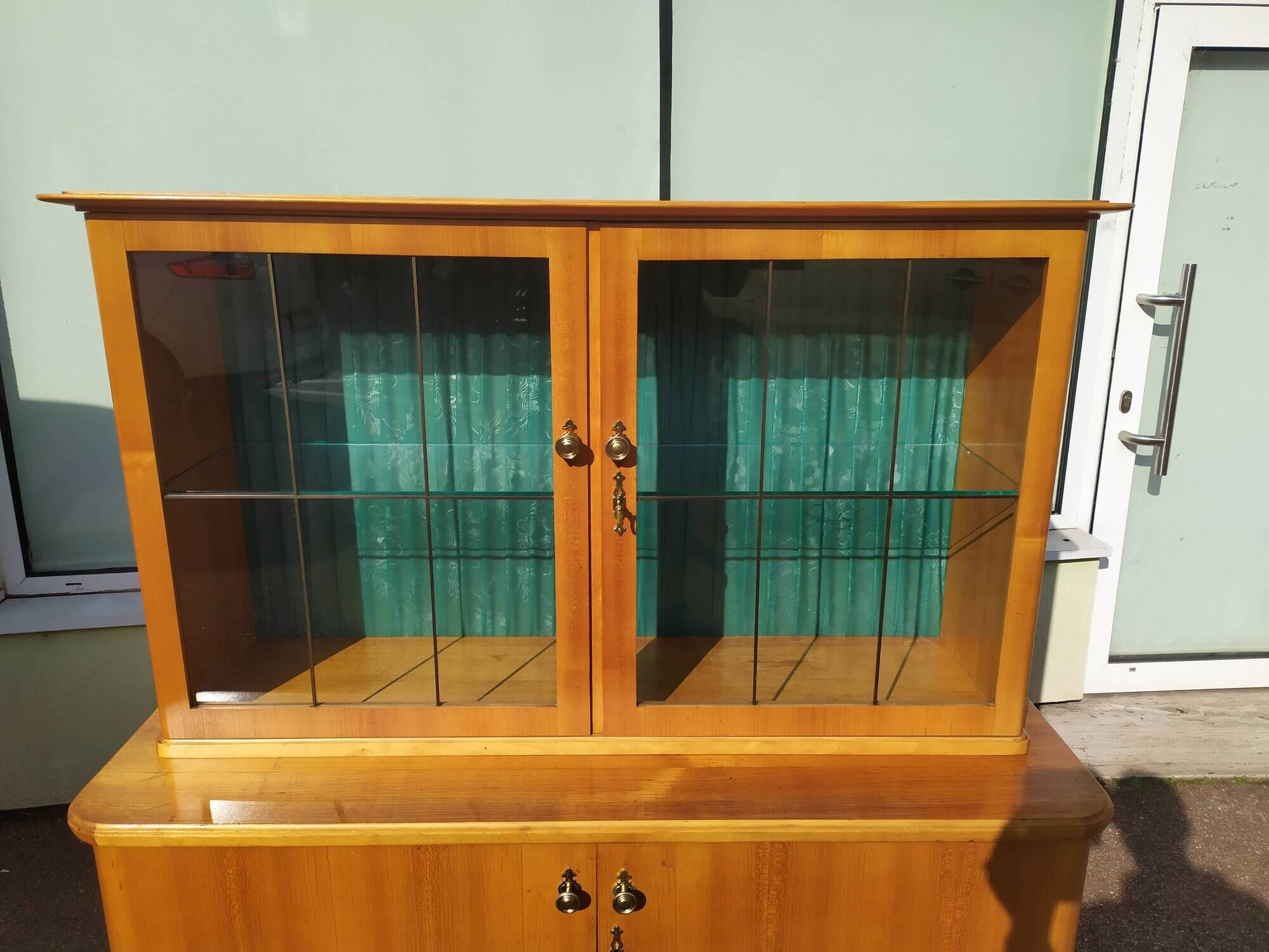 Small high sideboard - sideboard - wood - glass - vintage