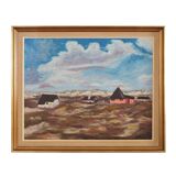 Painting „The Village in the Clouds”, Scandinavian design, 1970s
