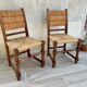 Pair of straw and solid oak chairs