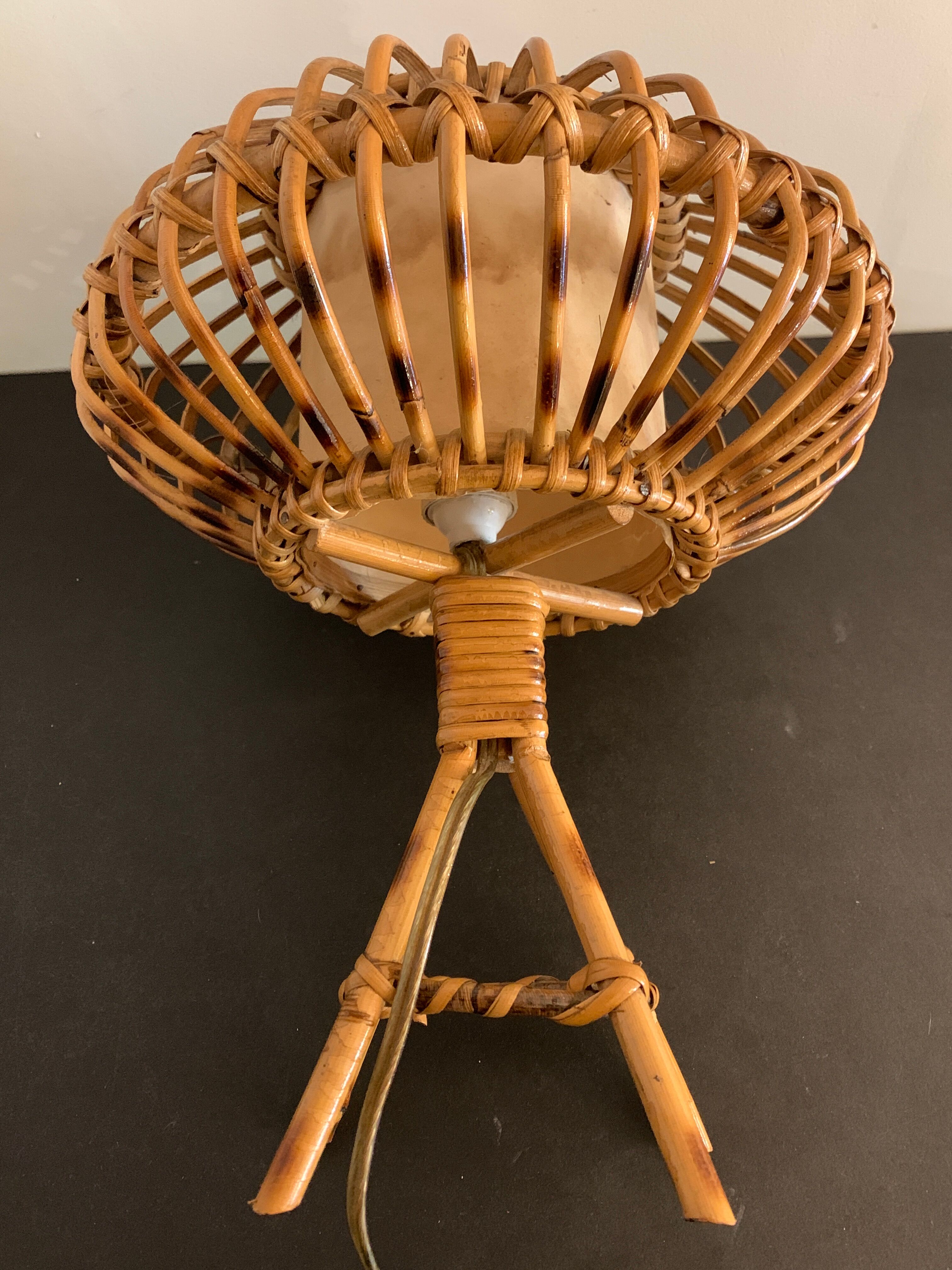 Rattan lamp in the shape of an ellipse Louis Sognot 1950