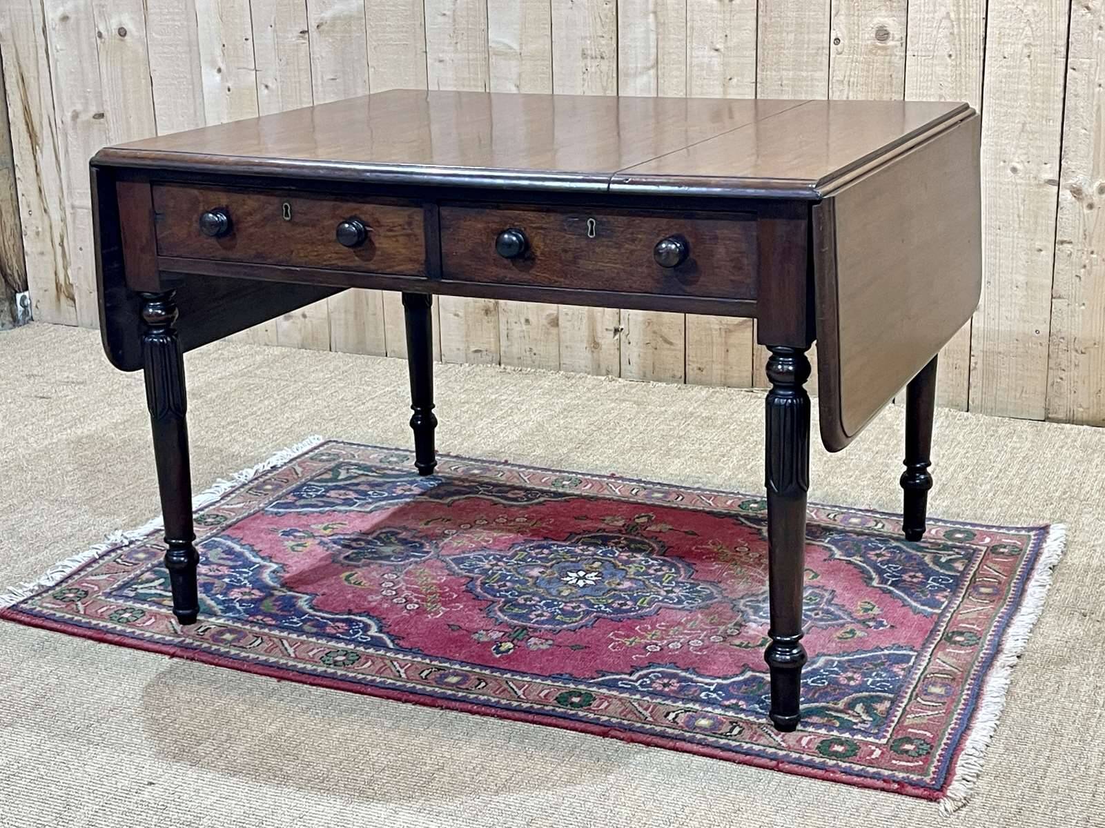 Table bureau anglaise en acajou XIXème avec 2 tiroirs