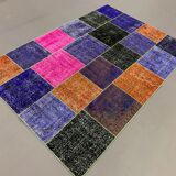 Distressed vintage turkish patchwork rug 219x150 cm wool medium