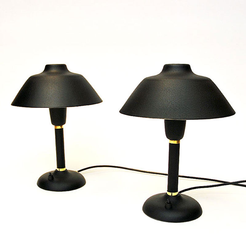 Black and classic Swedish pair of metal table lamps 1950s