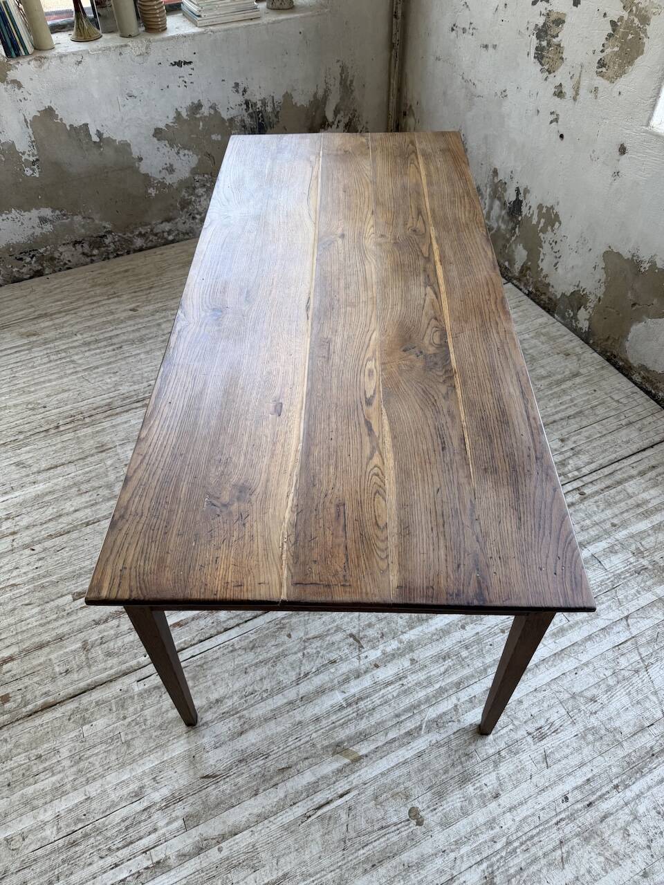 Table de ferme chêne pieds fuseaux 1950