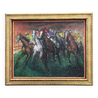 Oil on canvas by R. Caillaux (1904-1989) "Race Horses"