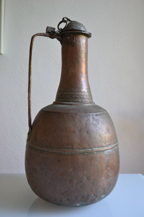 ancien grand coquemar en cuivre rouge