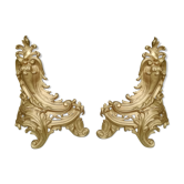 Paire de chenets en bronze doré style Louis XV