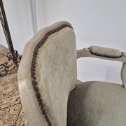 Louis XV style cabriolet armchair in patinated wood and velvet