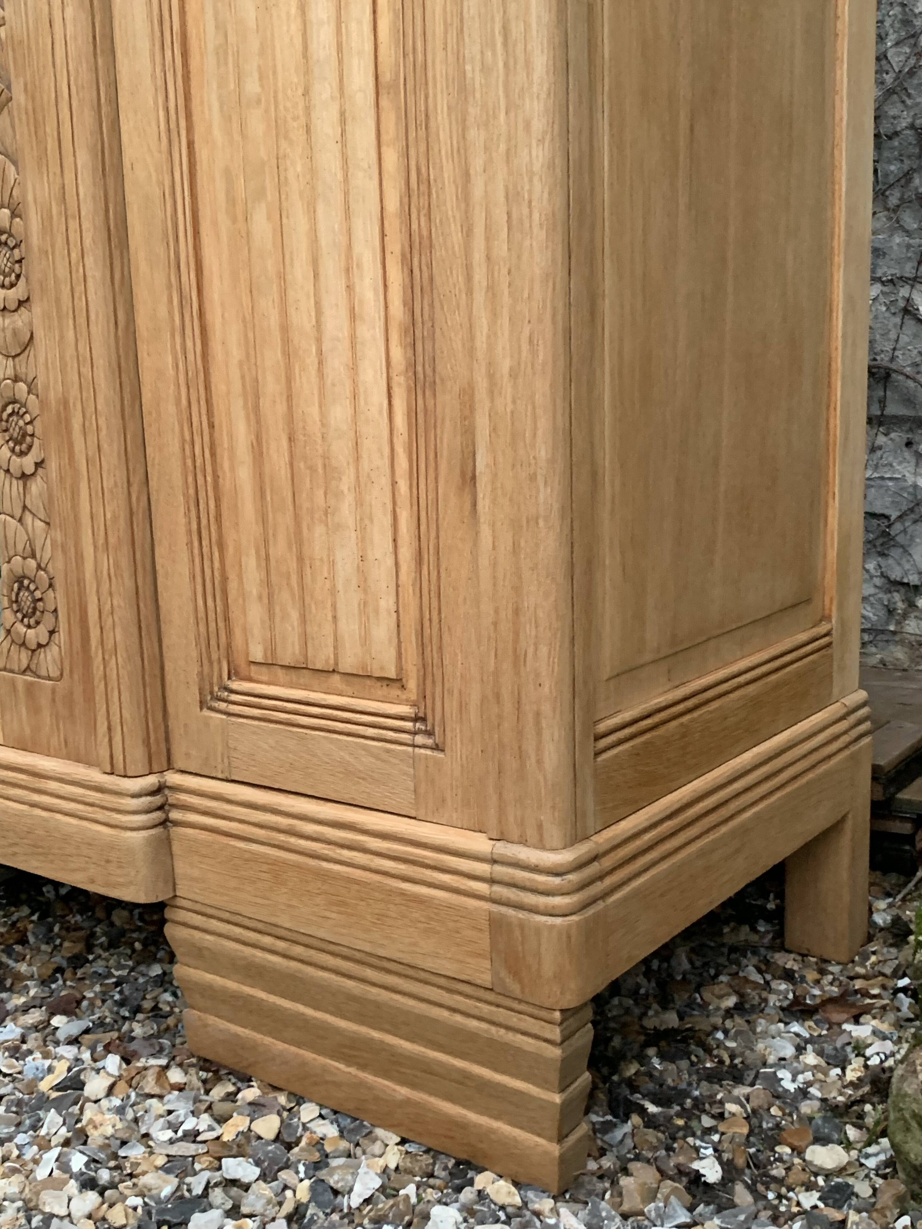 Parisian Art Deco style wardrobe in solid raw oak, 1950