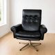 Vintage Danish mid-century black leather swivel chair 1970s