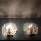 Pair of ice glass and brass wall lights by Limburg / vintage 60s-70s