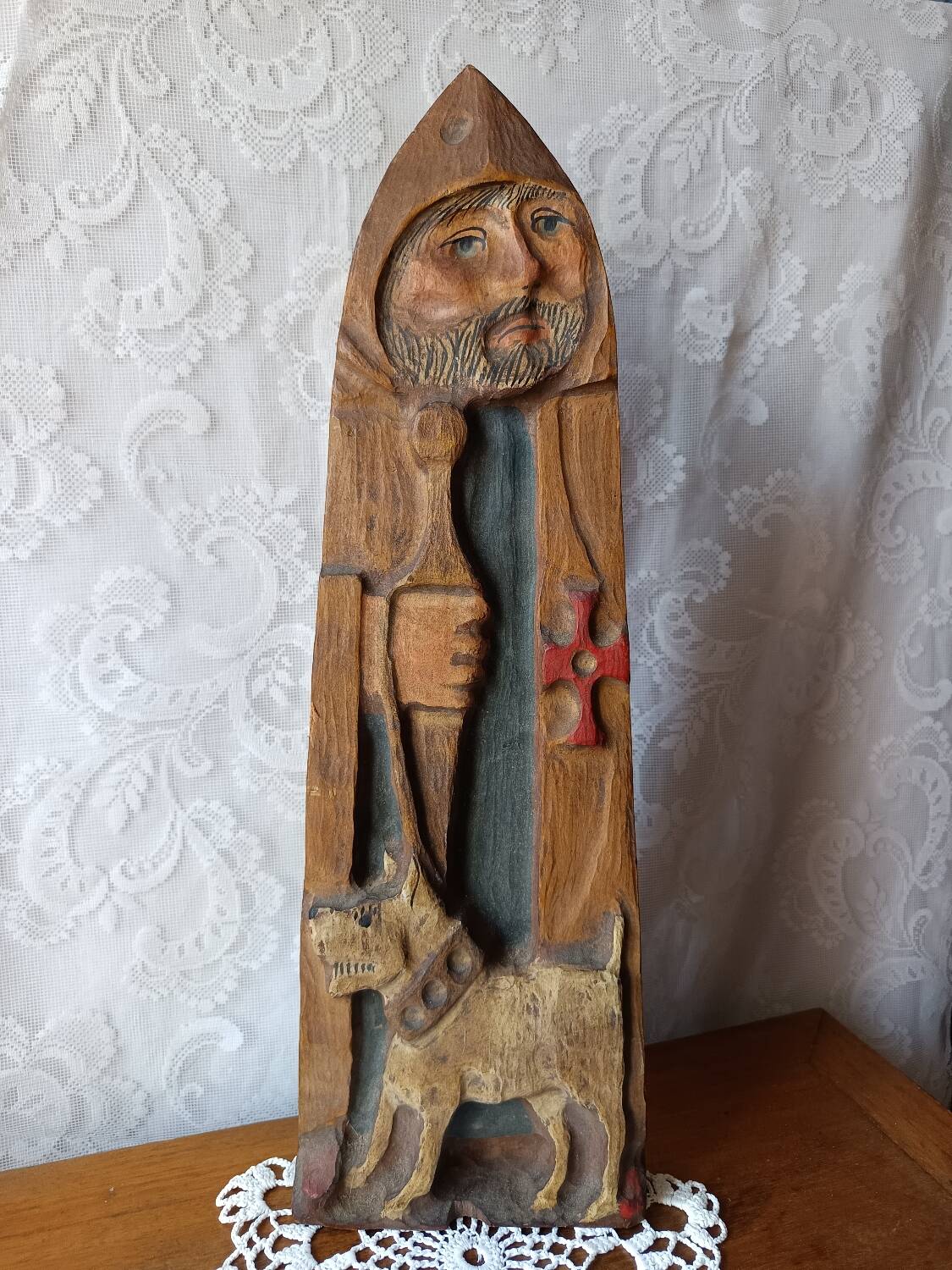 Bas-relief sculpture of Saint Roch and his dog - 20th Century Folk Art