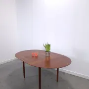 Vintage Danish Søborg Møbelfabrik extendable oval round dining table teak