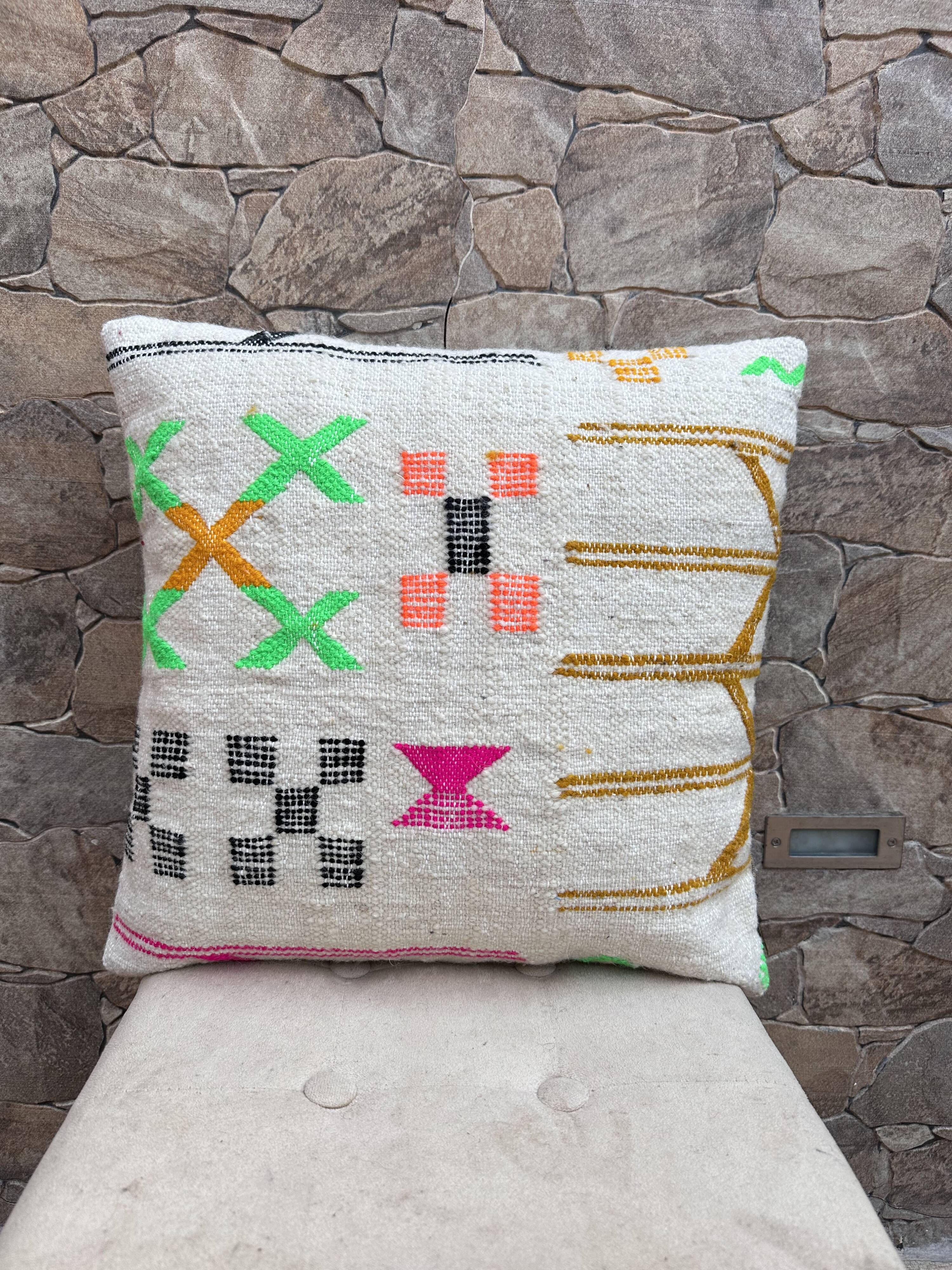 Housse de coussin Kilim marocaine faite main : Coussin décoratif bohème