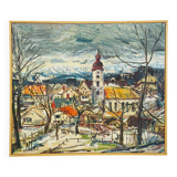 Vintage oil painting of a Bavarian village, Alexander Michael 1973.