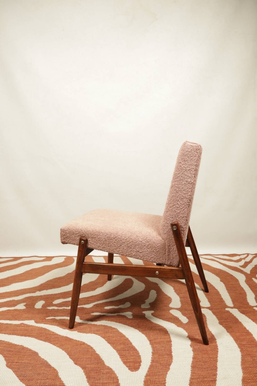 Vintage powder pink boucle armchair 1970 renovated
