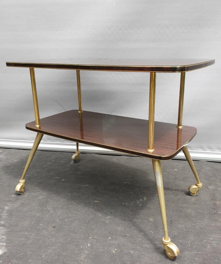 Rolling service 1960 two trays Formica mahogany
