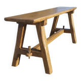 "A frame" bench in solid oak, patinated.