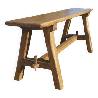 "A frame" bench in solid oak, patinated.