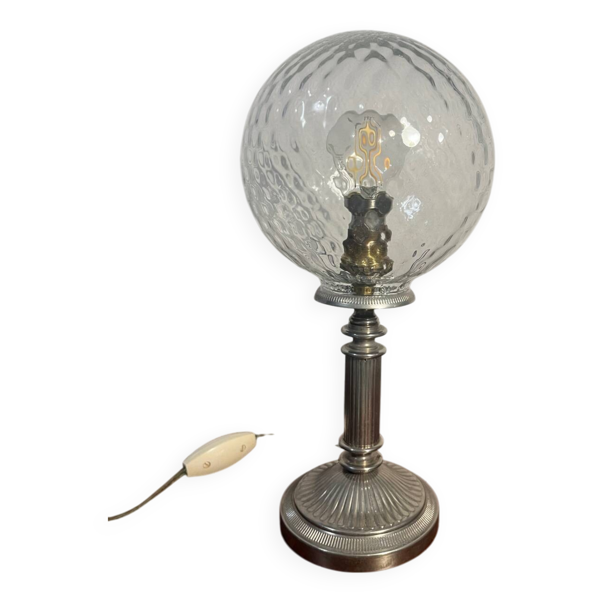 Metal lamp and art deco ribbed glass globe