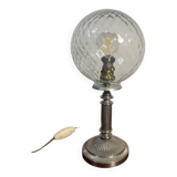 Metal lamp and art deco ribbed glass globe