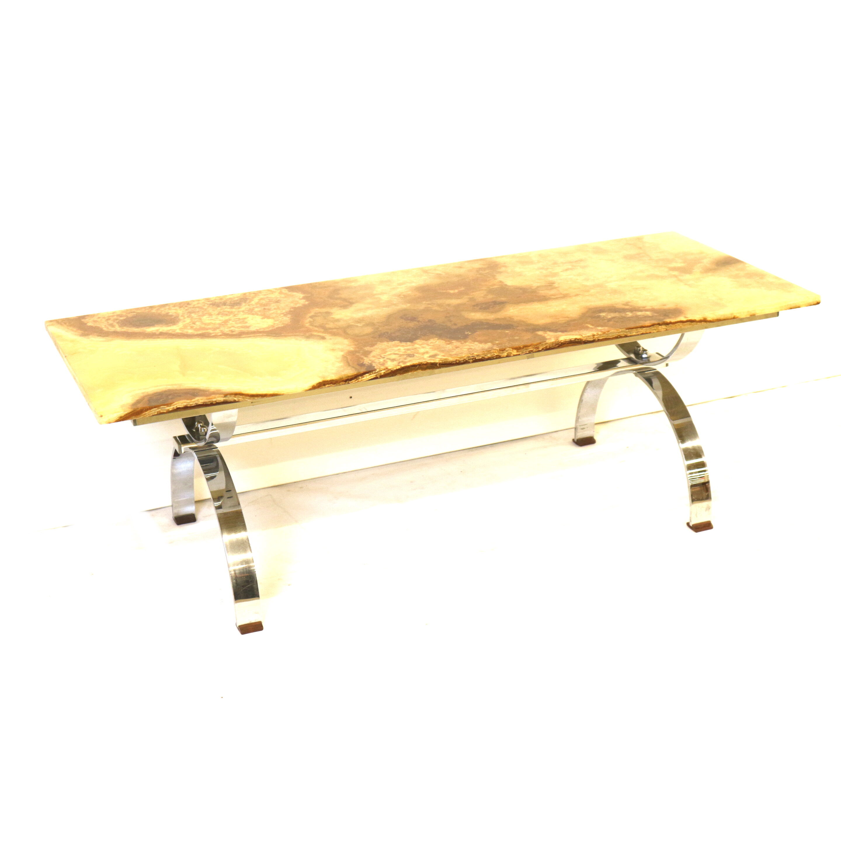 Vintage onyx coffee table with chrome base made in the 1970s
