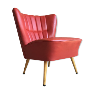 Fauteuil vintage en skaï rouge - 1960