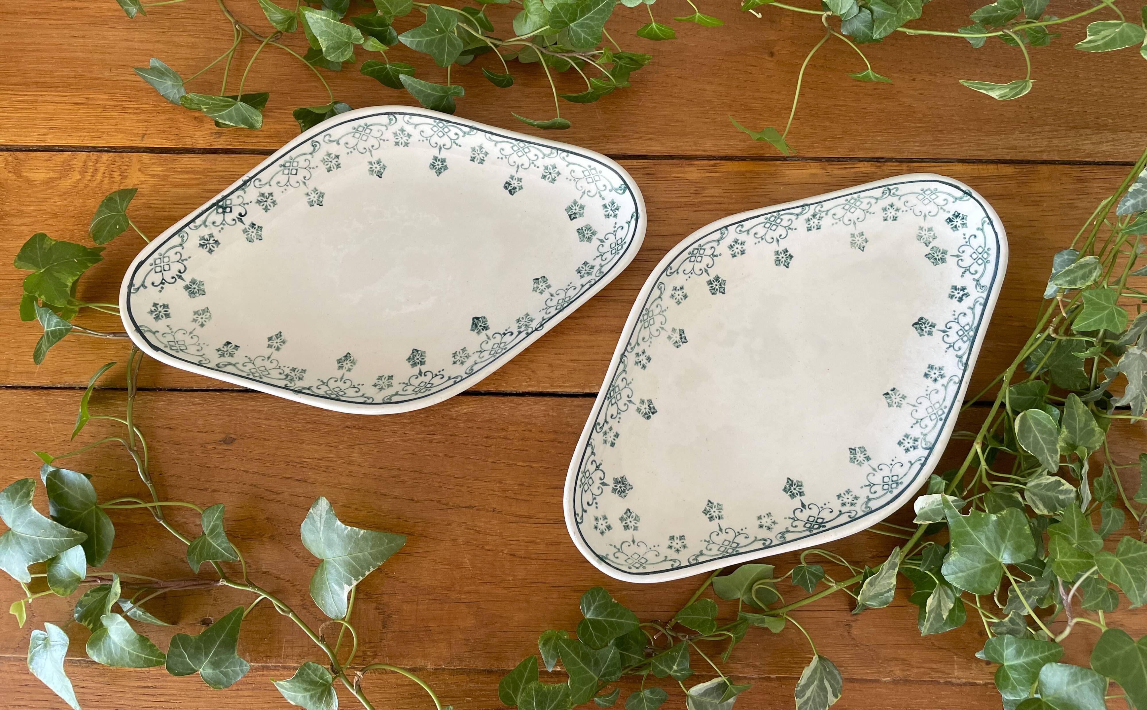 Pair of antique earthenware butter dishes from Saint-Amand (Nord)