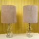 Set of 2 Glass & chrome table lamps with alcantara lampshades, 1960s