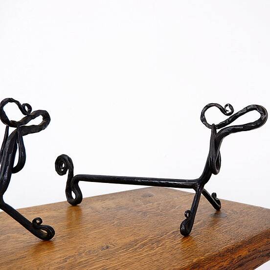 Pair of wrought iron dachshund andirons