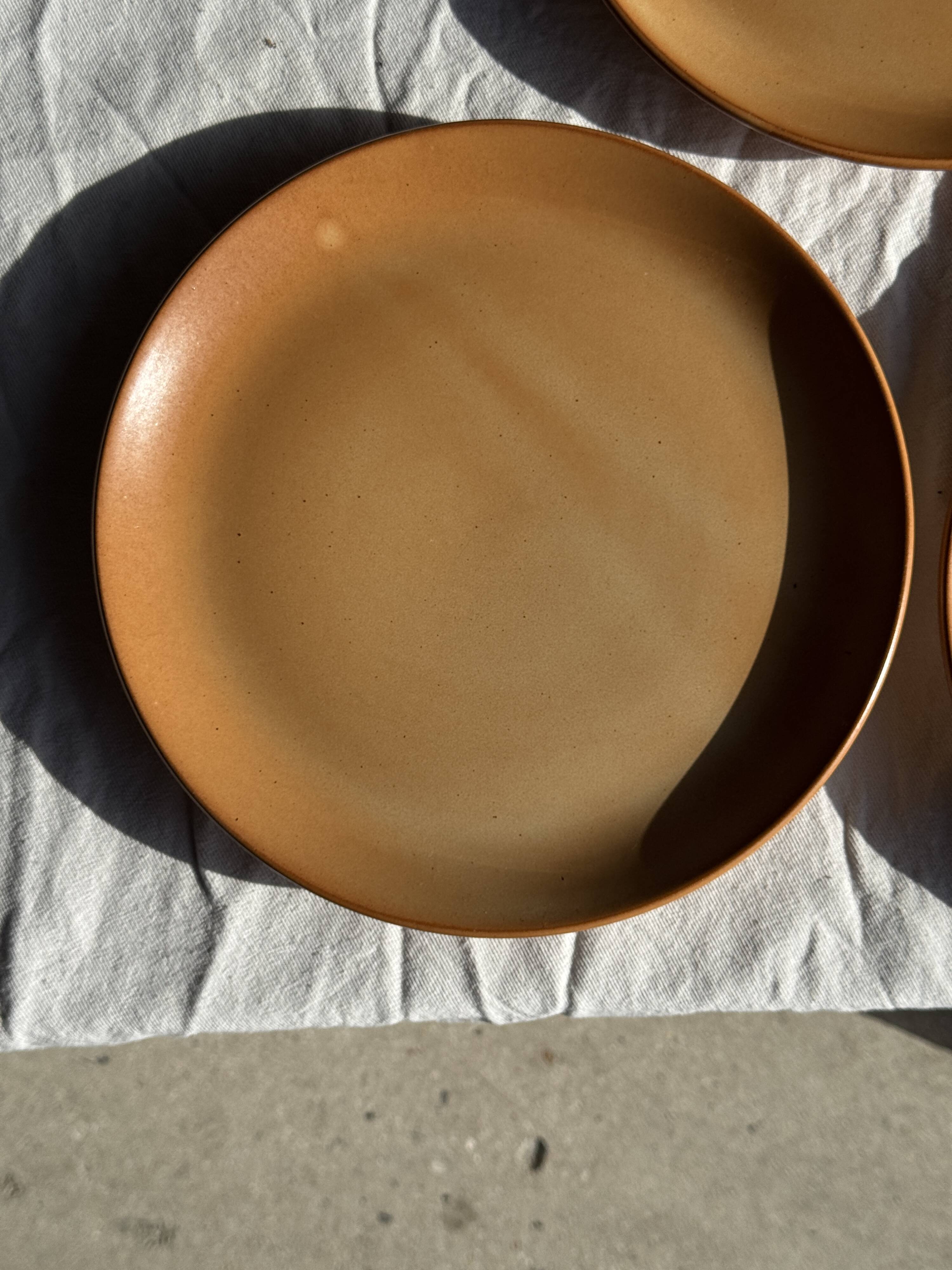 Set of 4 flat dinner plates in stoneware, no brand underneath.