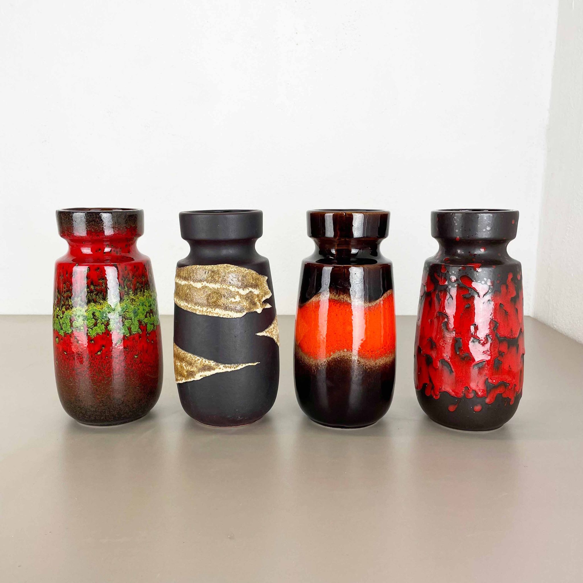 Set of Four Vintage Pottery Fat Lava Vases Made by Scheurich, Germany, 1970s