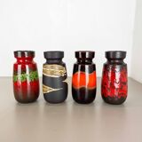 Set of Four Vintage Pottery Fat Lava Vases Made by Scheurich, Germany, 1970s