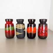Set of Four Vintage Pottery Fat Lava Vases Made by Scheurich, Germany, 1970s