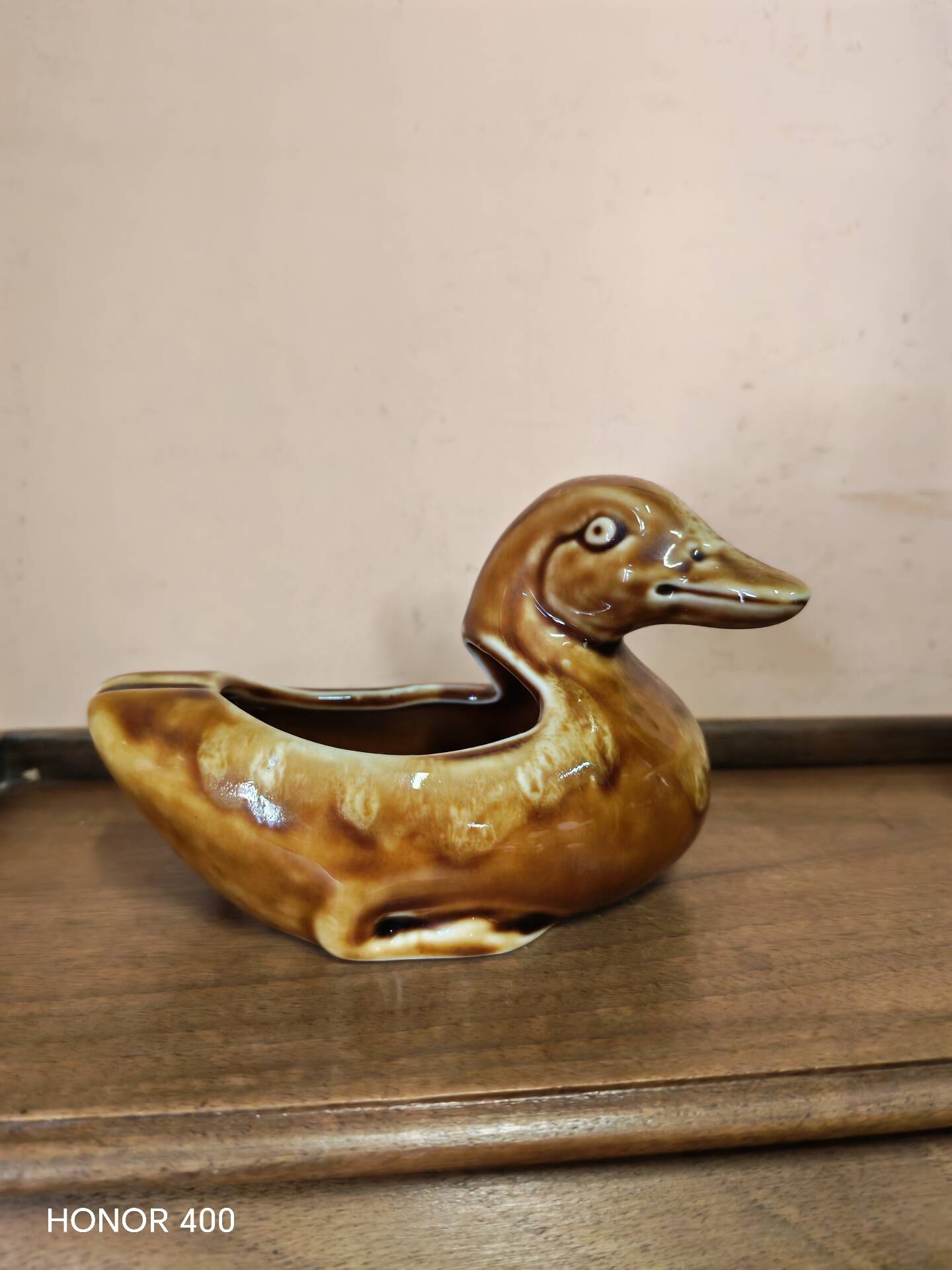 Vintage glazed ceramic duck catchall