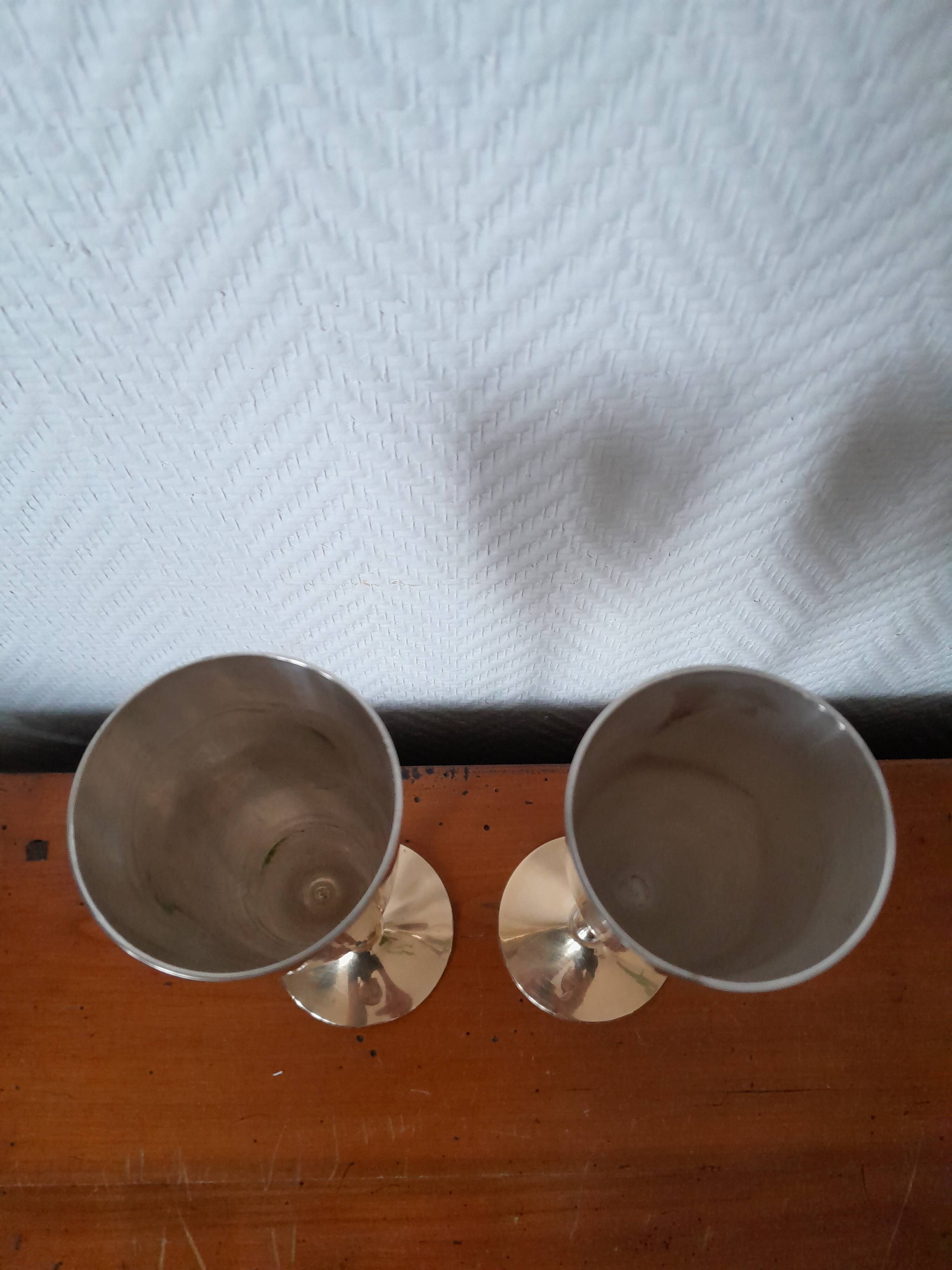 6 champagne flutes in brass and silver plated metal 1970