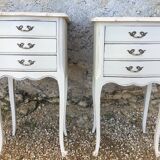 Pair of Louis XV style bedside tables patinated beige