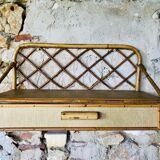 Vintage rattan wall shelf with storage, Circa 60