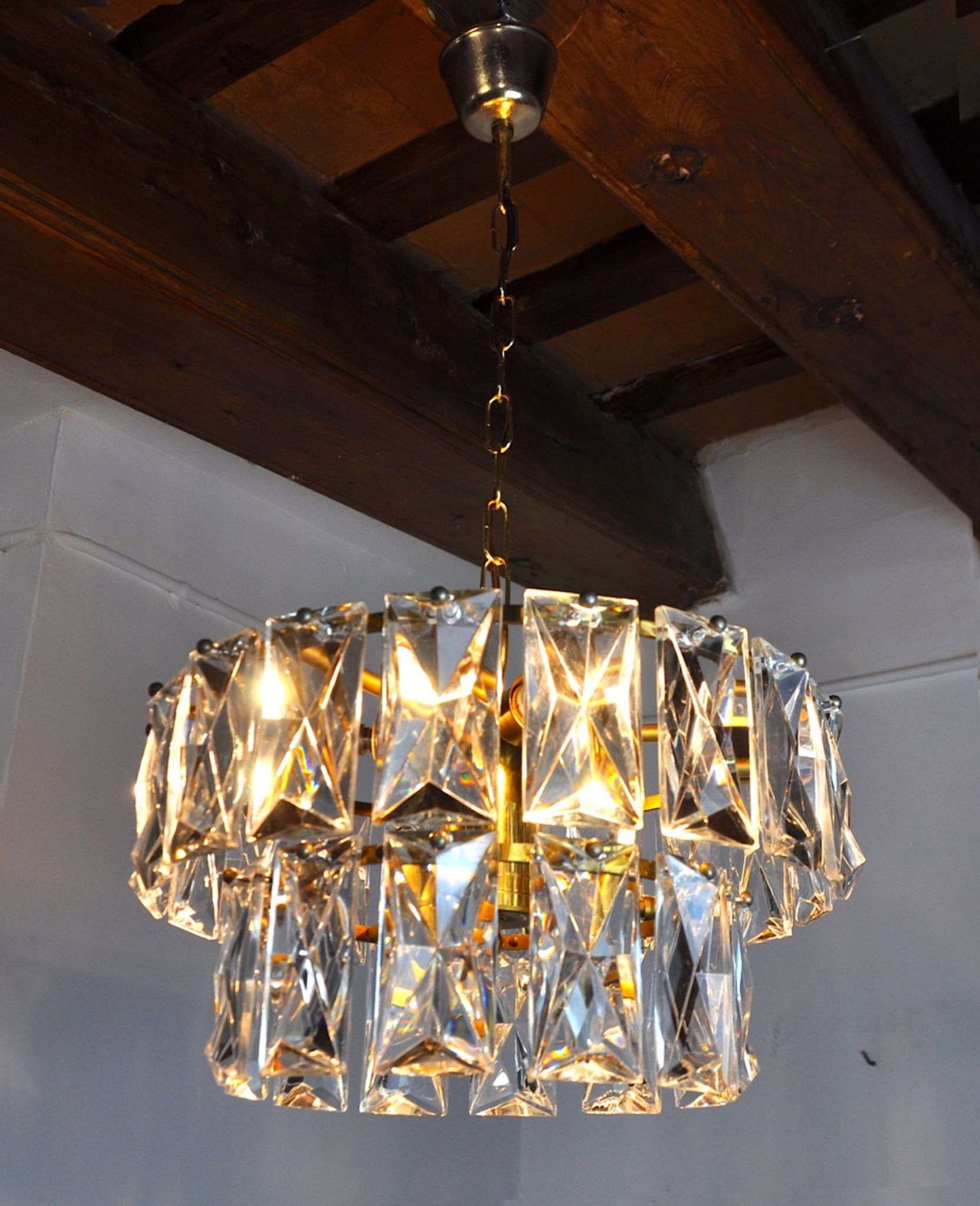 Lustre Kinkeldey 2 niveaux cristaux Allemagne 1970