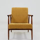 Vintage set of armchairs, golden yellow fabric, refurbished, 1970