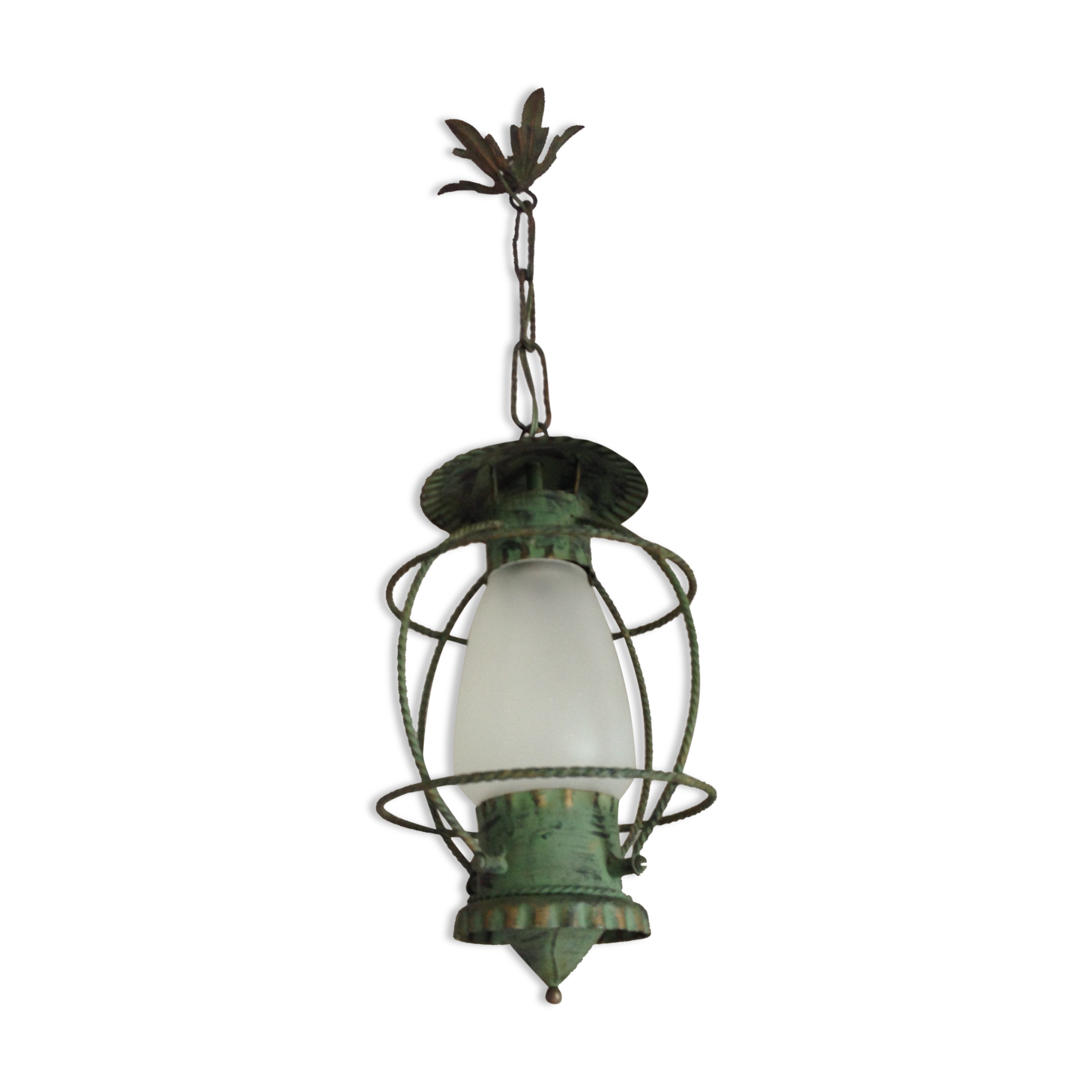 Lantern hanging lamp vintage green effect of gray painted metal
