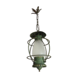 Lantern hanging lamp vintage green effect of gray painted metal