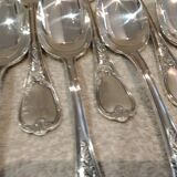 12 silver-plated metal soup spoons, Ercuis Dubarry model.
