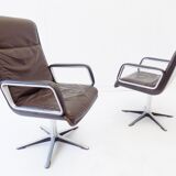 Wilkhahn Delta Highback set of 2 brown leather armchairs by Delta Design